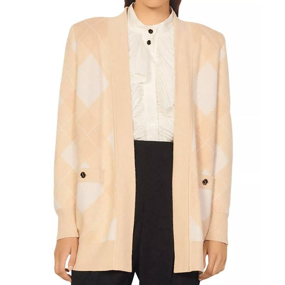 Sandro Paris Glenda Argyle Wool/Cashmere Blend Cardigan Size 2 / US 6 NWT - Picture 2 of 14